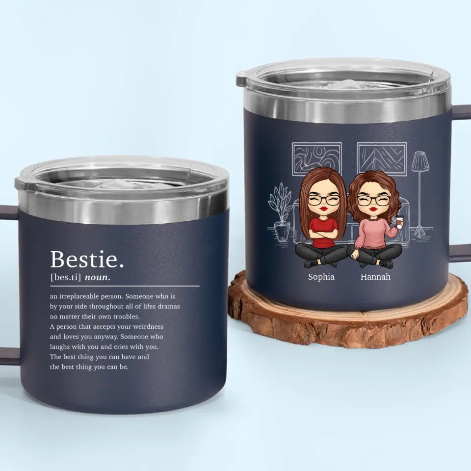 L'amitié est le vin de la vie - Gobelet personnalisé en acier inoxydable de 14 oz avec poignée - Cadeau pour meilleures amies, meilleures amies et sœurs