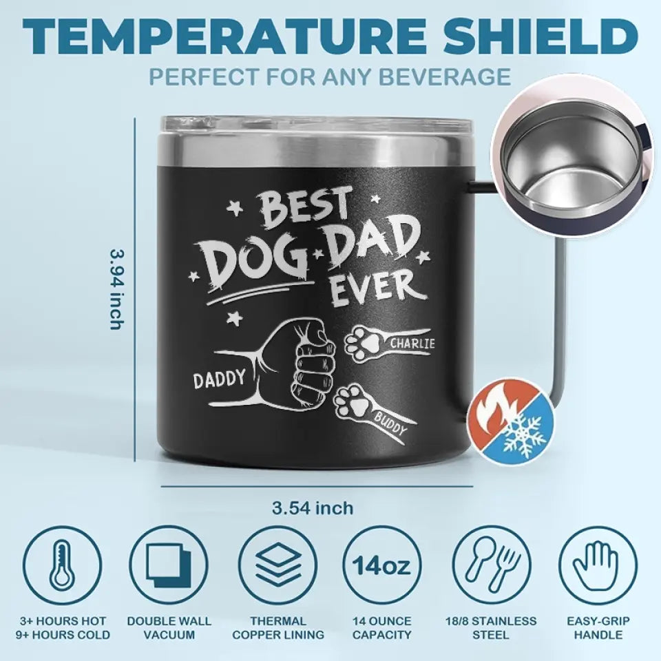 Au papa le plus adorable que je connaisse - Gobelet personnalisé en acier inoxydable de 14 oz avec poignée pour chien et chat - Cadeau pour propriétaires et amoureux des animaux