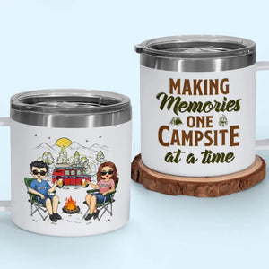 Mari et femme, partenaires de camping pour la vie - Gobelet de camping personnalisé en acier inoxydable de 14 oz avec poignée - Cadeau pour couple, mari et femme, amoureux du camping