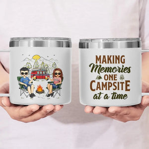 Mari et femme, partenaires de camping pour la vie - Gobelet de camping personnalisé en acier inoxydable de 14 oz avec poignée - Cadeau pour couple, mari et femme, amoureux du camping