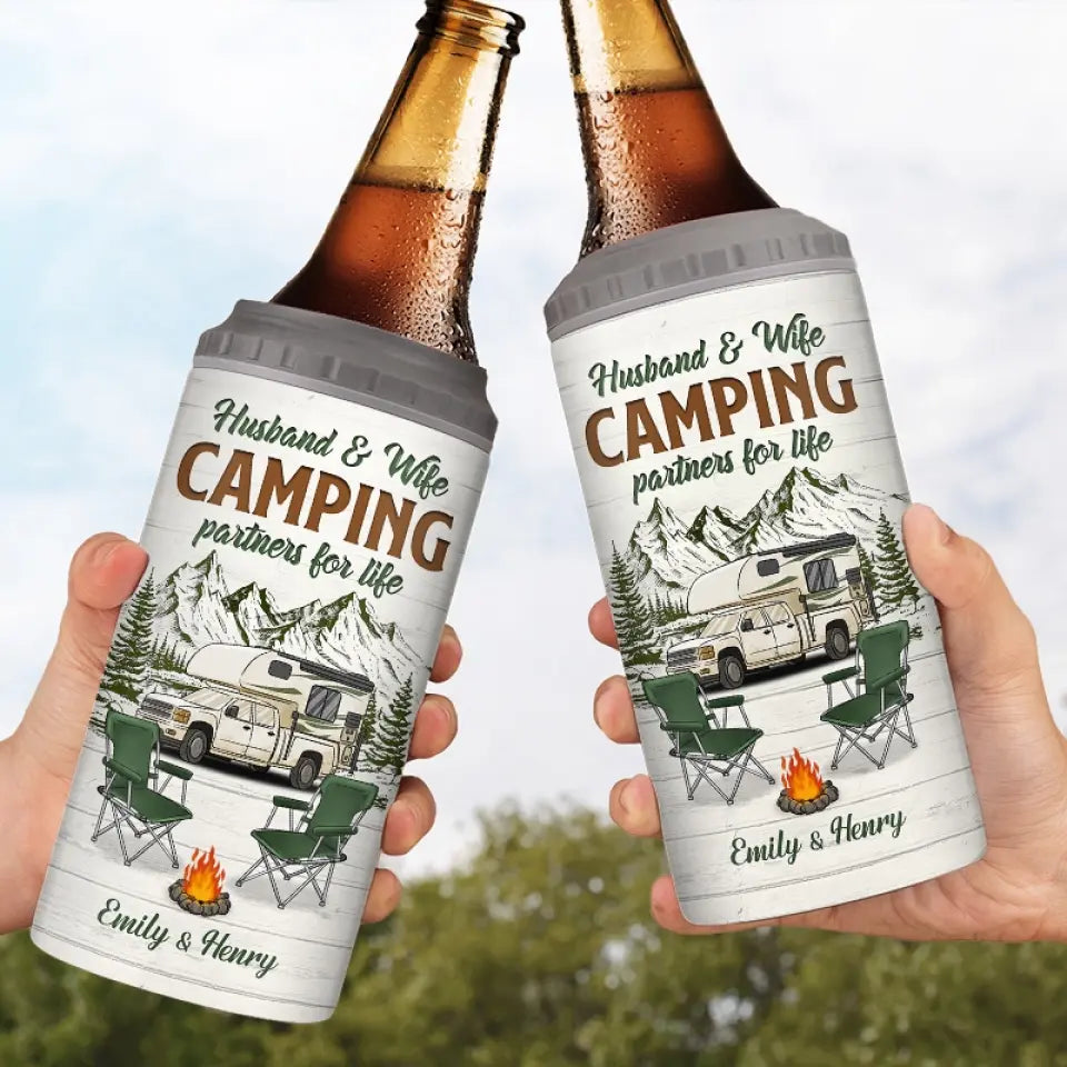 La vie est un voyage, pas une destination, profitez des moments - Gobelet isotherme 4 en 1 personnalisé pour le camping - Cadeau pour couple, mari, femme, amoureux du camping