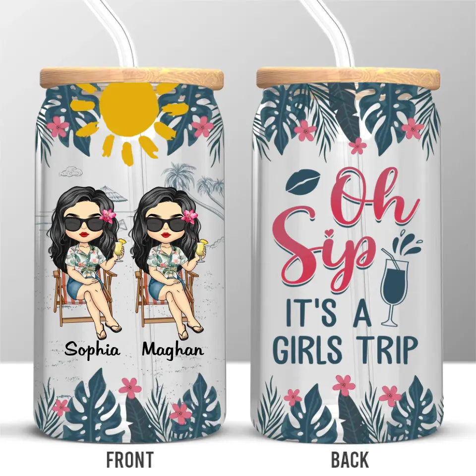 C'est un voyage entre filles - Tasse en verre personnalisée pour meilleure amie, tasse à café glacé - Cadeau pour meilleures amies, meilleures amies, sœurs