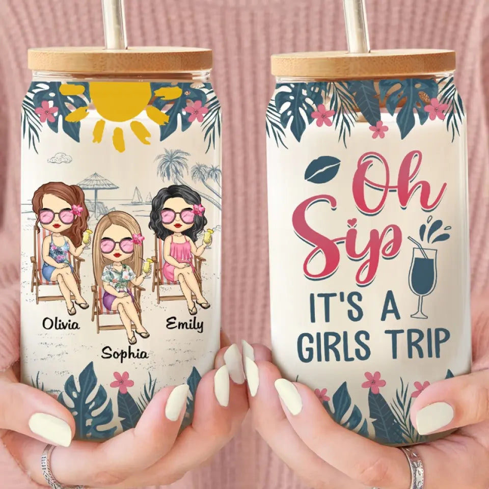 C'est un voyage entre filles - Tasse en verre personnalisée pour meilleure amie, tasse à café glacé - Cadeau pour meilleures amies, meilleures amies, sœurs