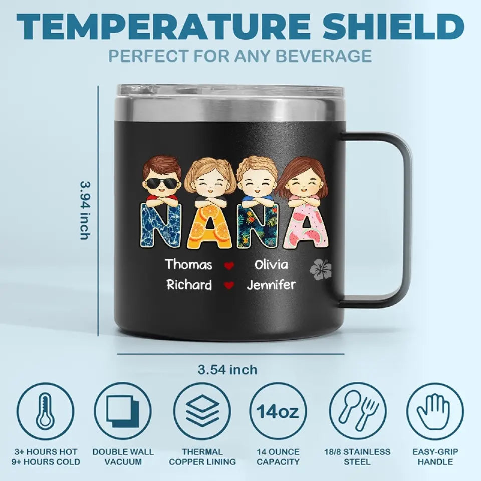 Nous t'aimons jusqu'à la plage et retour - Gobelet personnalisé en acier inoxydable de 14 oz avec poignée - Cadeau pour maman, grand-mère