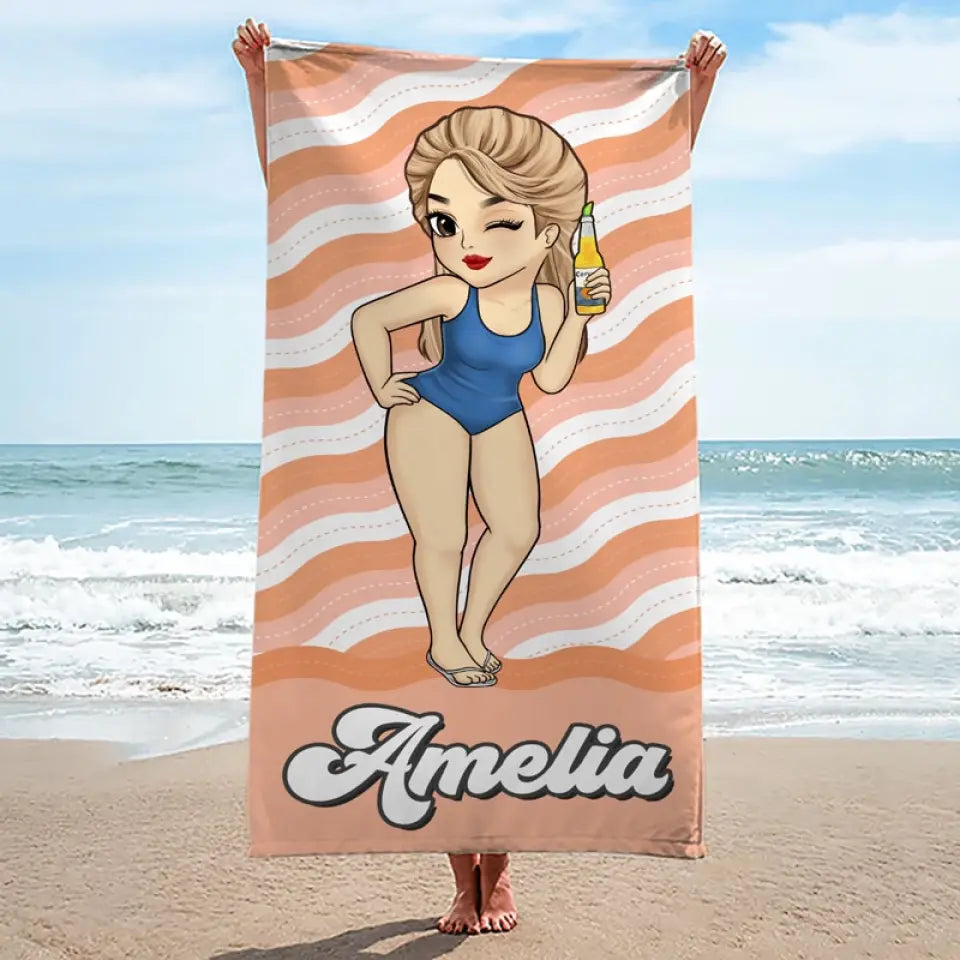 Serviette de plage personnalisée « La fille la plus sexy de la plage » – Cadeau idéal pour les vacances d'été, les anniversaires, les fêtes à la piscine, pour les meilleures amies, les meilleures amies et les sœurs
