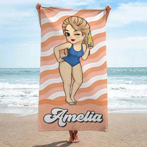 Serviette de plage personnalisée « La fille la plus sexy de la plage » – Cadeau idéal pour les vacances d'été, les anniversaires, les fêtes à la piscine, pour les meilleures amies, les meilleures amies et les sœurs