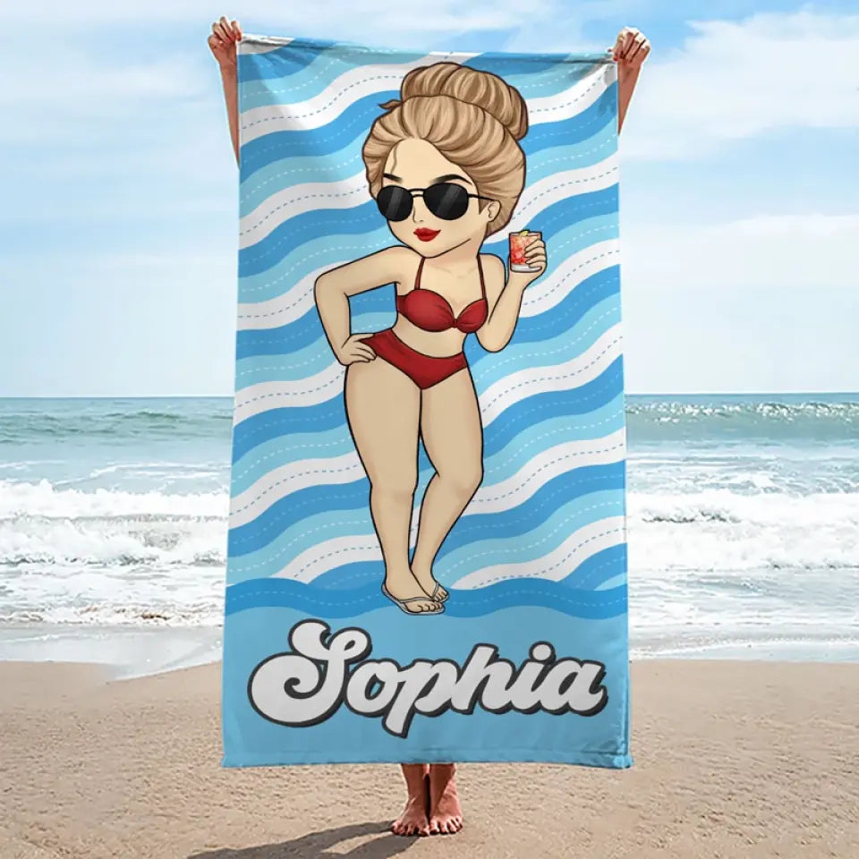 Serviette de plage personnalisée « La fille la plus sexy de la plage » – Cadeau idéal pour les vacances d'été, les anniversaires, les fêtes à la piscine, pour les meilleures amies, les meilleures amies et les sœurs