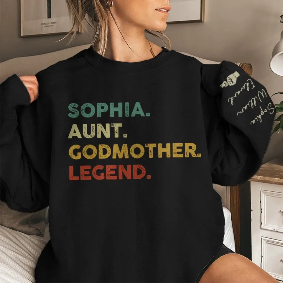 Tante, Marraine, Légende - Sweat-shirt unisexe personnalisé avec motif sur la manche - Cadeau pour les membres de la famille
