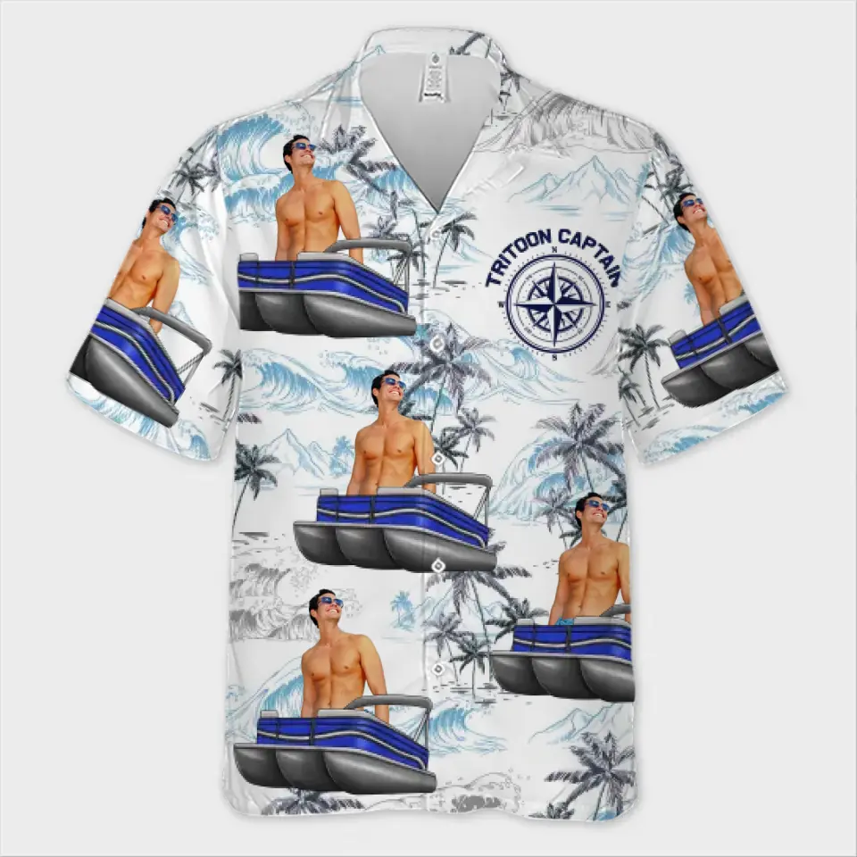T-shirt hawaïen tropical unisexe personnalisé avec photo « Voilage vers la sérénité » - Cadeau pour les membres de la famille et les amoureux du ponton