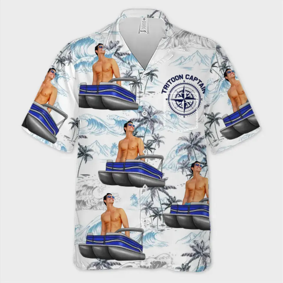 T-shirt hawaïen tropical unisexe personnalisé avec photo « Voilage vers la sérénité » - Cadeau pour les membres de la famille et les amoureux du ponton