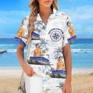 T-shirt hawaïen tropical unisexe personnalisé avec photo « Voilage vers la sérénité » - Cadeau pour les membres de la famille et les amoureux du ponton