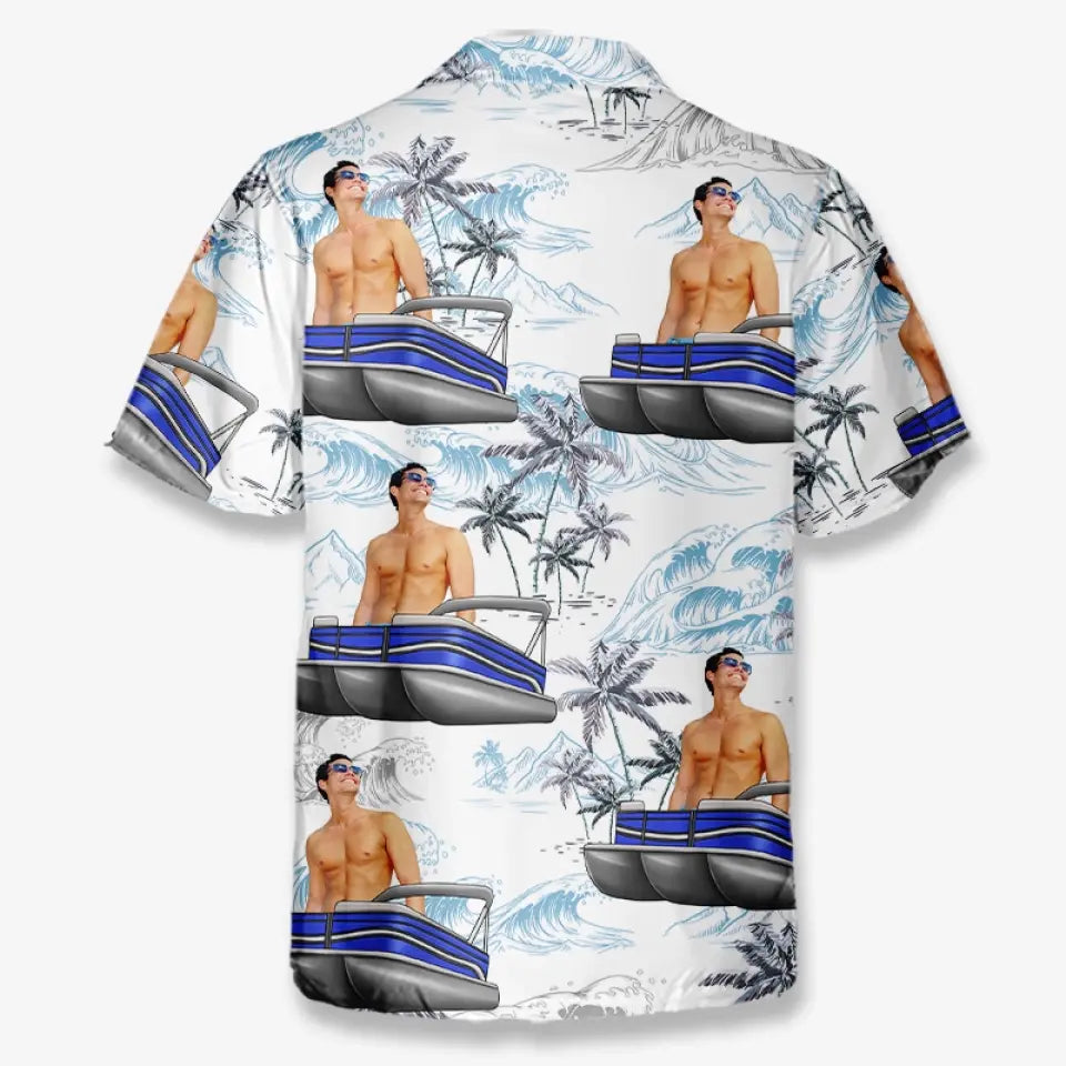 T-shirt hawaïen tropical unisexe personnalisé avec photo « Voilage vers la sérénité » - Cadeau pour les membres de la famille et les amoureux du ponton