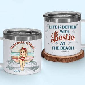 L'été est meilleur avec une meilleure amie - Gobelet personnalisé en acier inoxydable de 14 oz avec poignée - Cadeau de vacances d'été pour les meilleures amies, les meilleures amies et les sœurs