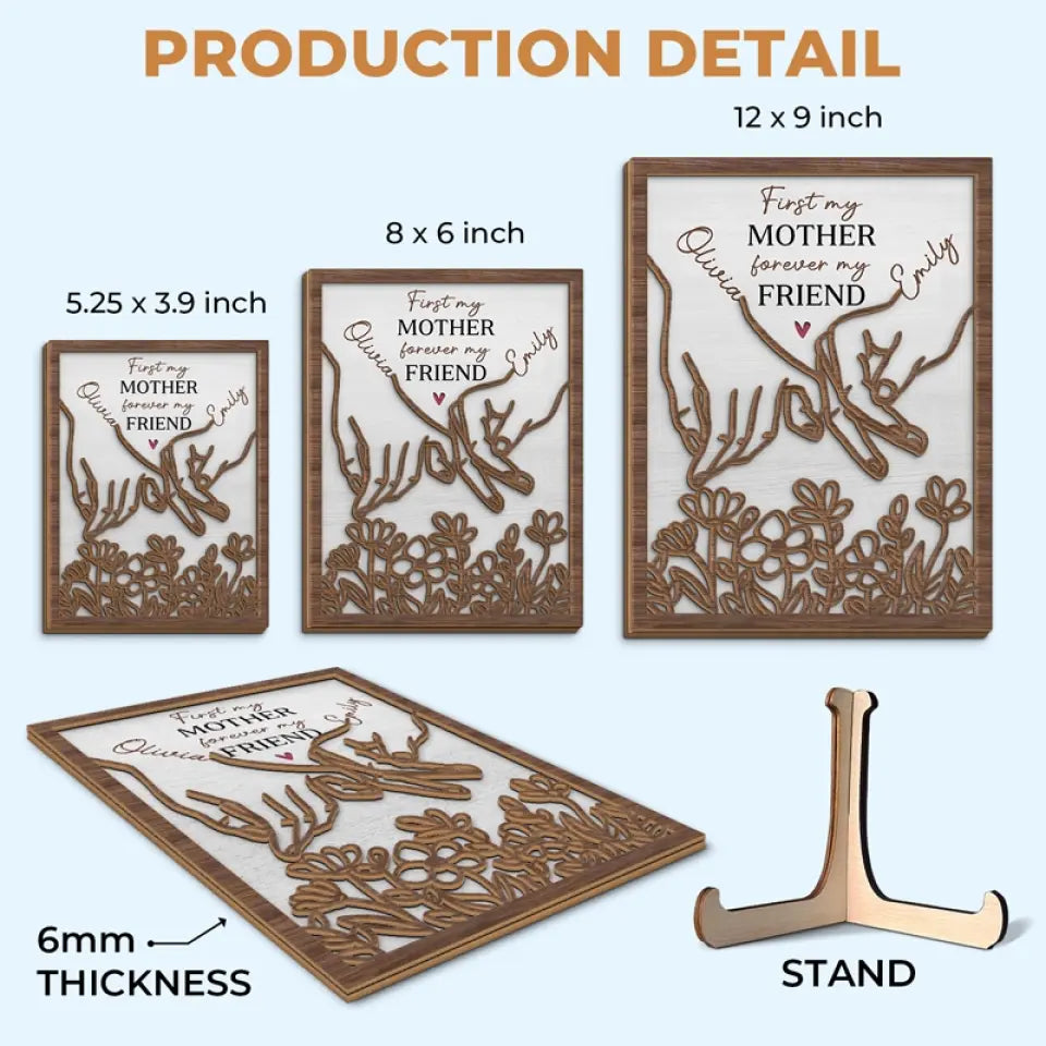 D'abord ma fille, toujours mon amie - Plaque en bois personnalisée à 2 couches avec support - Cadeau pour maman, grand-mère