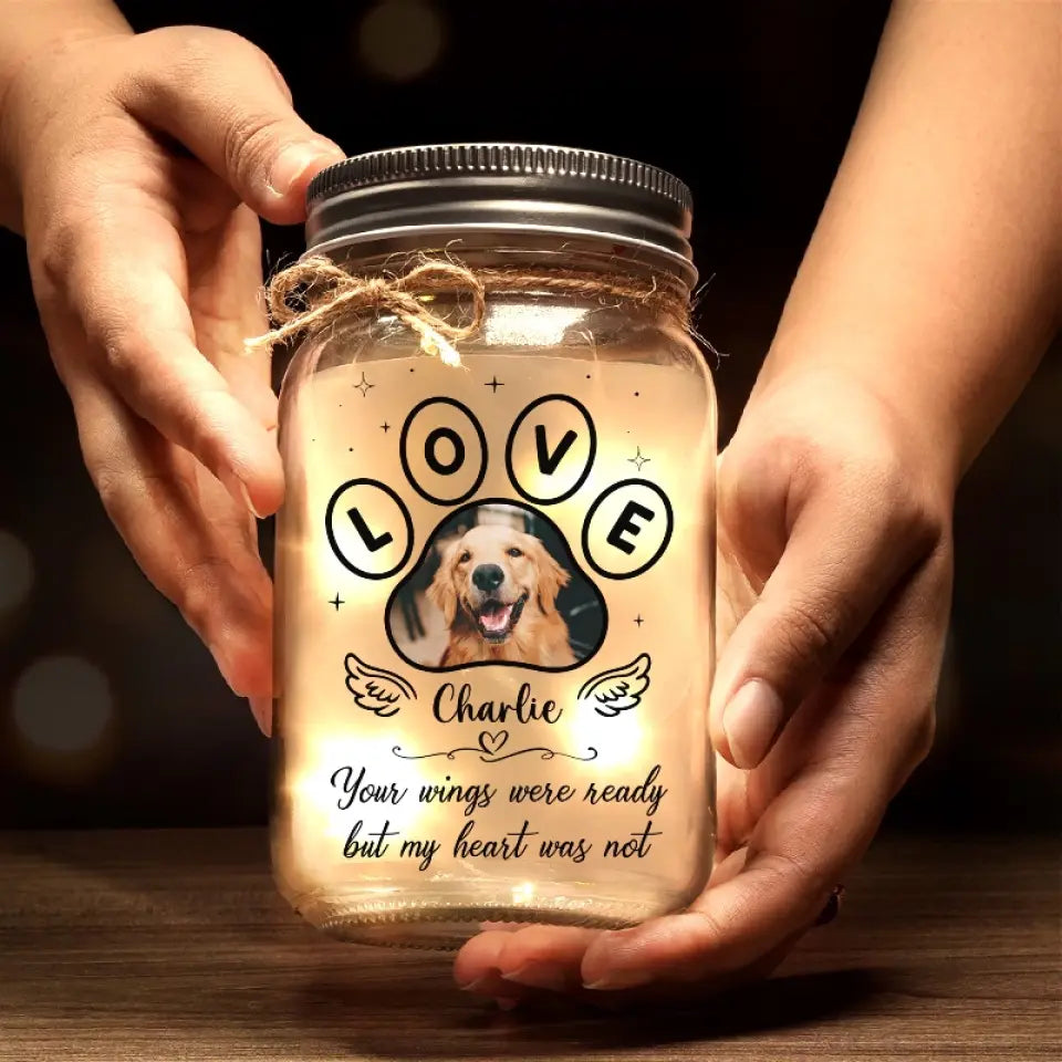 Photo personnalisée « Vous avez transformé nos vies » - Lampe commémorative personnalisée en pot Mason - Cadeau de condoléances pour les propriétaires et les amoureux des animaux