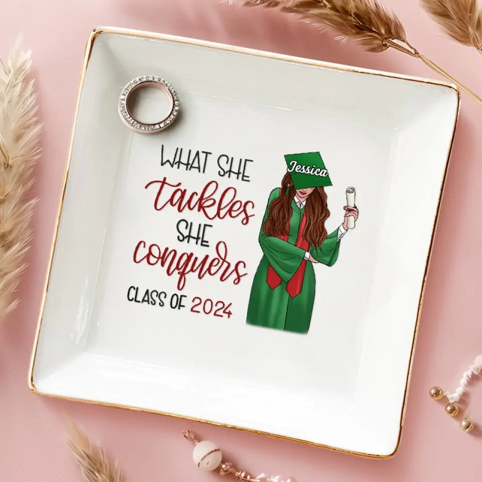 Rêvez grand, réalisez plus grand - Plat à bijoux personnalisé pour la famille - Cadeau de remise de diplôme pour les membres de la famille, les frères et sœurs