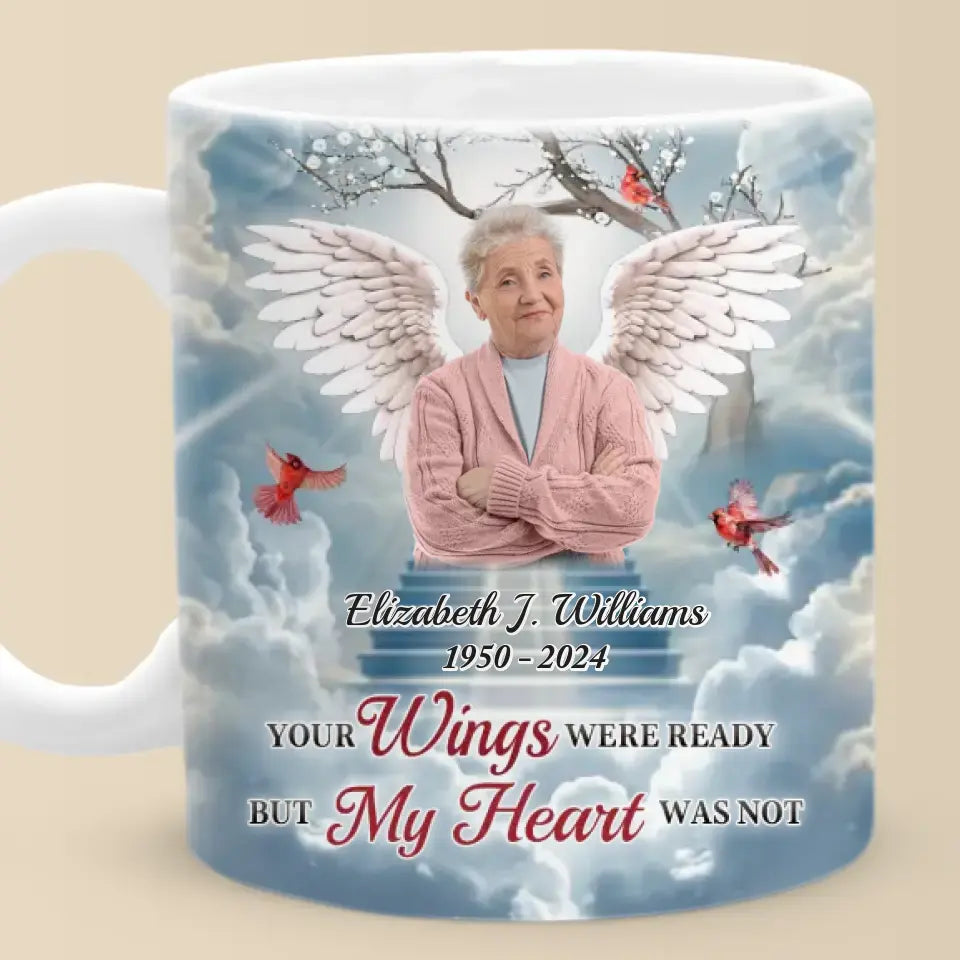 Photo personnalisée : « Un gros morceau de mon cœur vit au paradis » – Mug personnalisé commémoratif – Cadeau de condoléances pour les membres de la famille