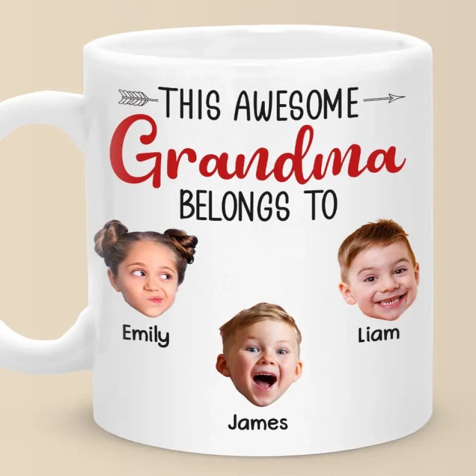 Photo personnalisée « Nous vous appartenons, vous nous appartenez » - Tasse personnalisée familiale - Cadeau pour maman, grand-mère