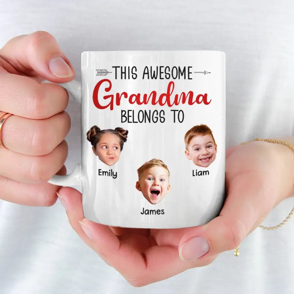 Photo personnalisée « Nous vous appartenons, vous nous appartenez » - Tasse personnalisée familiale - Cadeau pour maman, grand-mère