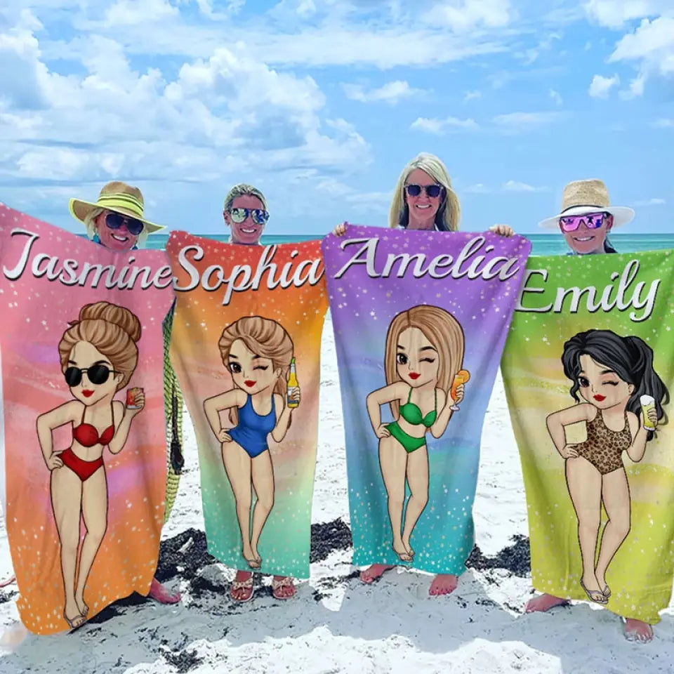 L'amitié crée des souvenirs éternels - Serviette de plage personnalisée Bestie - Cadeau de vacances d'été, cadeau d'anniversaire pour les meilleures amies, les meilleures amies et les sœurs