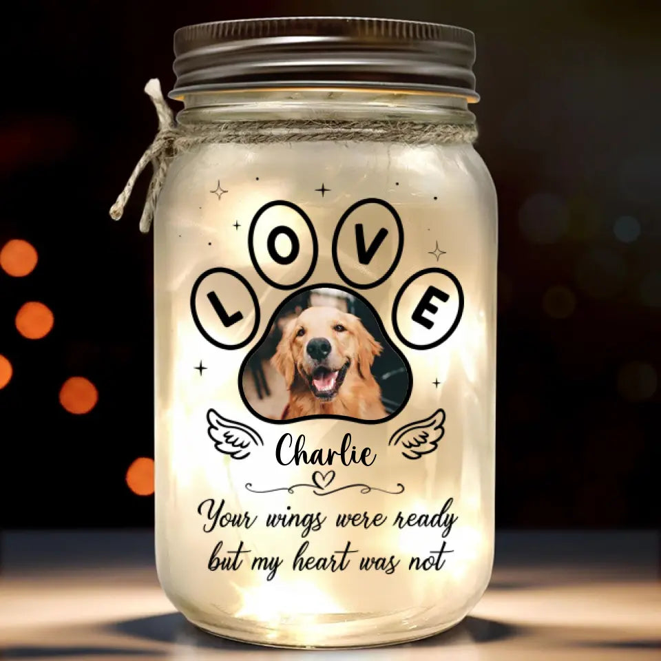 Photo personnalisée « Vous avez transformé nos vies » - Lampe commémorative personnalisée en pot Mason - Cadeau de condoléances pour les propriétaires et les amoureux des animaux