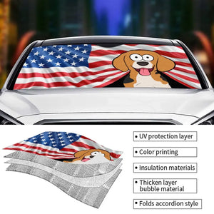 Terre de liberté et de fourrure - Pare-soleil personnalisé pour pare-brise de voiture, protection de vitre de voiture - 4 juillet, cadeau pour les propriétaires d'animaux et les amoureux des animaux