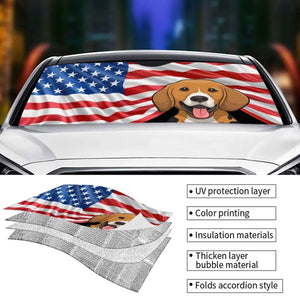 Dieu bénisse l'Amérique - Pare-soleil personnalisé pour pare-brise de voiture, protection de vitre de voiture - 4 juillet, cadeau pour les propriétaires d'animaux et les amoureux des animaux