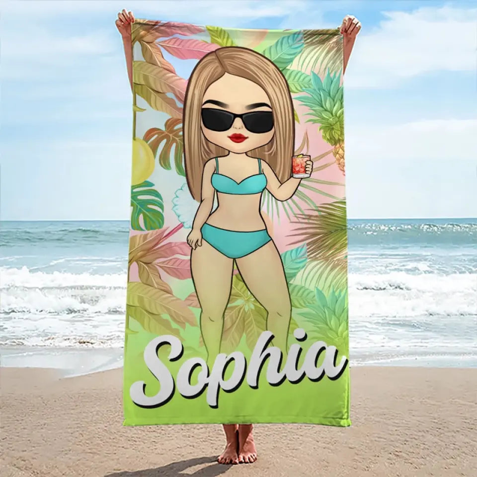 Ambiance estivale - Serviette de plage personnalisée pour meilleure amie - Cadeau de vacances d'été, cadeau d'anniversaire pour meilleure amie, meilleure amie, sœur