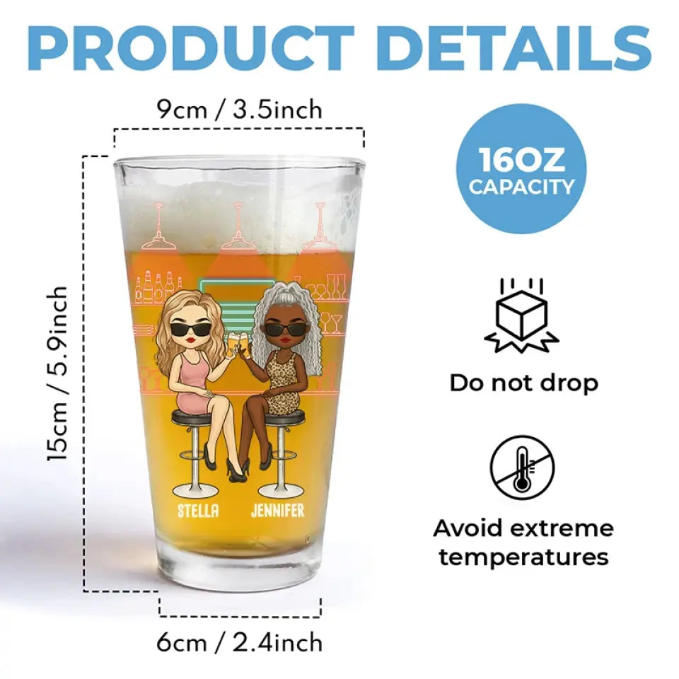 Parfois, la meilleure thérapie est de boire - Verre à bière personnalisé Bestie - Cadeau pour les meilleures amies, BFF, sœurs, collègues