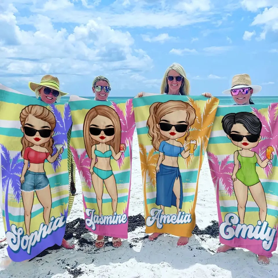 Oh Sip It's A Girl's Trip - Serviette de plage personnalisée Bestie - Cadeau de vacances d'été, cadeau de fête de piscine d'anniversaire pour meilleures amies, BFF, sœurs