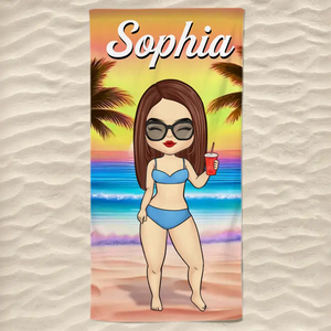 Été, plage, piscine, voyage - Serviette de plage personnalisée Bestie - Cadeau de vacances d'été, cadeau de fête d'anniversaire à la piscine pour meilleures amies, meilleures amies, sœurs