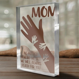 Ta main tient nos petits cœurs - Plaque rectangulaire personnalisée en acrylique pour famille - Cadeau pour maman, grand-mère