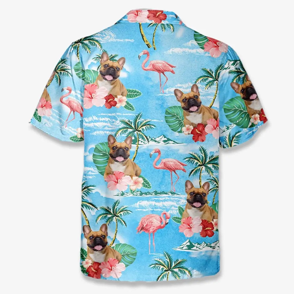 T-shirt hawaïen unisexe personnalisé avec photo « Plage » pour chien et chat - Cadeau idéal pour les vacances d'été, les amoureux des animaux et les amoureux des animaux.