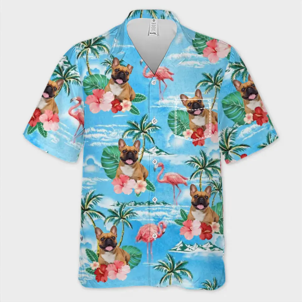 T-shirt hawaïen unisexe personnalisé avec photo « Plage » pour chien et chat - Cadeau idéal pour les vacances d'été, les amoureux des animaux et les amoureux des animaux.