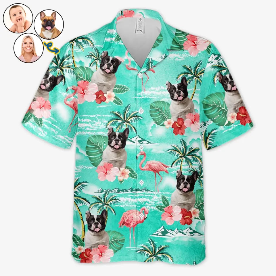 T-shirt hawaïen unisexe personnalisé avec photo « Plage » pour chien et chat - Cadeau idéal pour les vacances d'été, les amoureux des animaux et les amoureux des animaux.