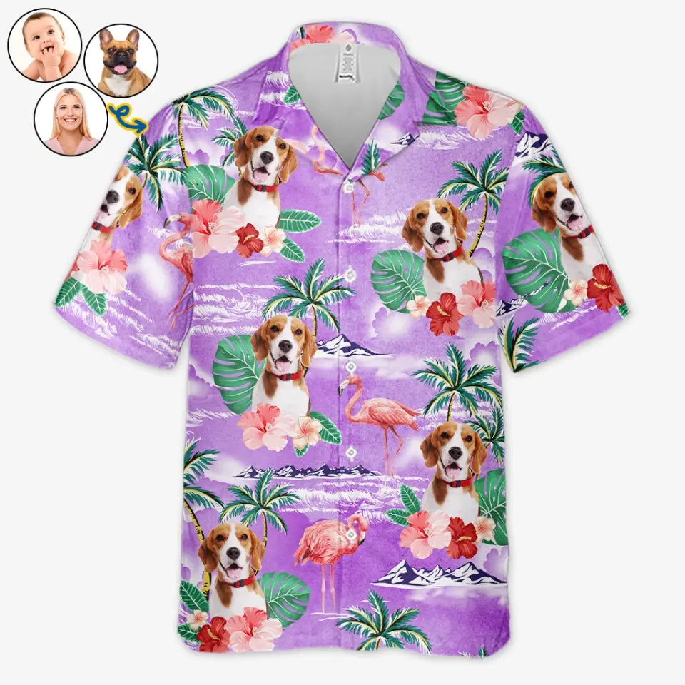 T-shirt hawaïen tropical unisexe personnalisé avec photo « L'été arrive par vagues » pour chien et chat - Cadeau de vacances d'été, cadeau pour propriétaires d'animaux et amoureux des animaux