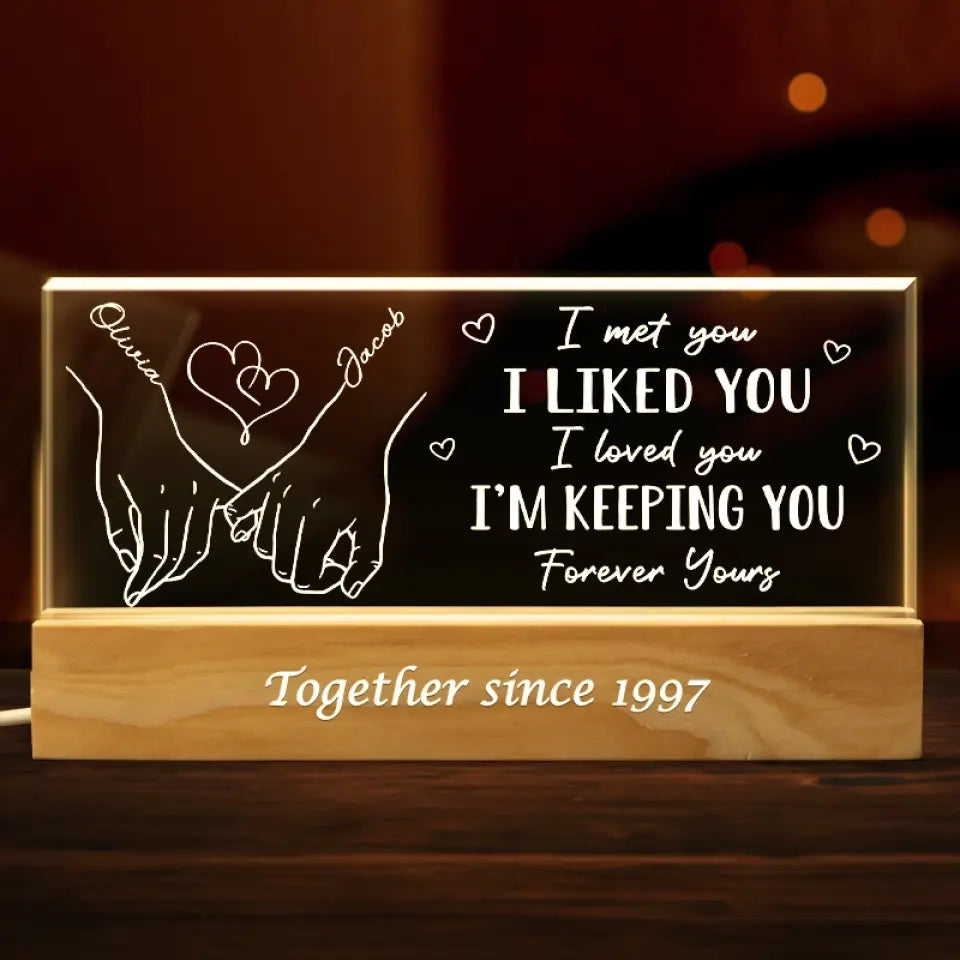 La meilleure chose à laquelle on puisse s'accrocher dans la vie, c'est l'un l'autre - Veilleuse LED 3D personnalisée en acrylique pour couple - Cadeau pour mari et femme, anniversaire