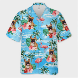T-shirt hawaïen unisexe personnalisé avec photo « Apportez la joie à la plage » pour chien et chat - Cadeau idéal pour les vacances d'été, les propriétaires d'animaux et les amoureux des animaux.