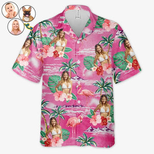 T-shirt hawaïen tropical unisexe personnalisé avec photo « Sel dans l'air, sable dans nos cheveux » - Cadeau de vacances d'été, cadeau pour les membres de la famille