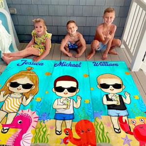 Été, plage, piscine, voyage - Serviette de plage personnalisée pour toute la famille - Cadeau de vacances d'été, cadeau d'anniversaire pour les membres de la famille