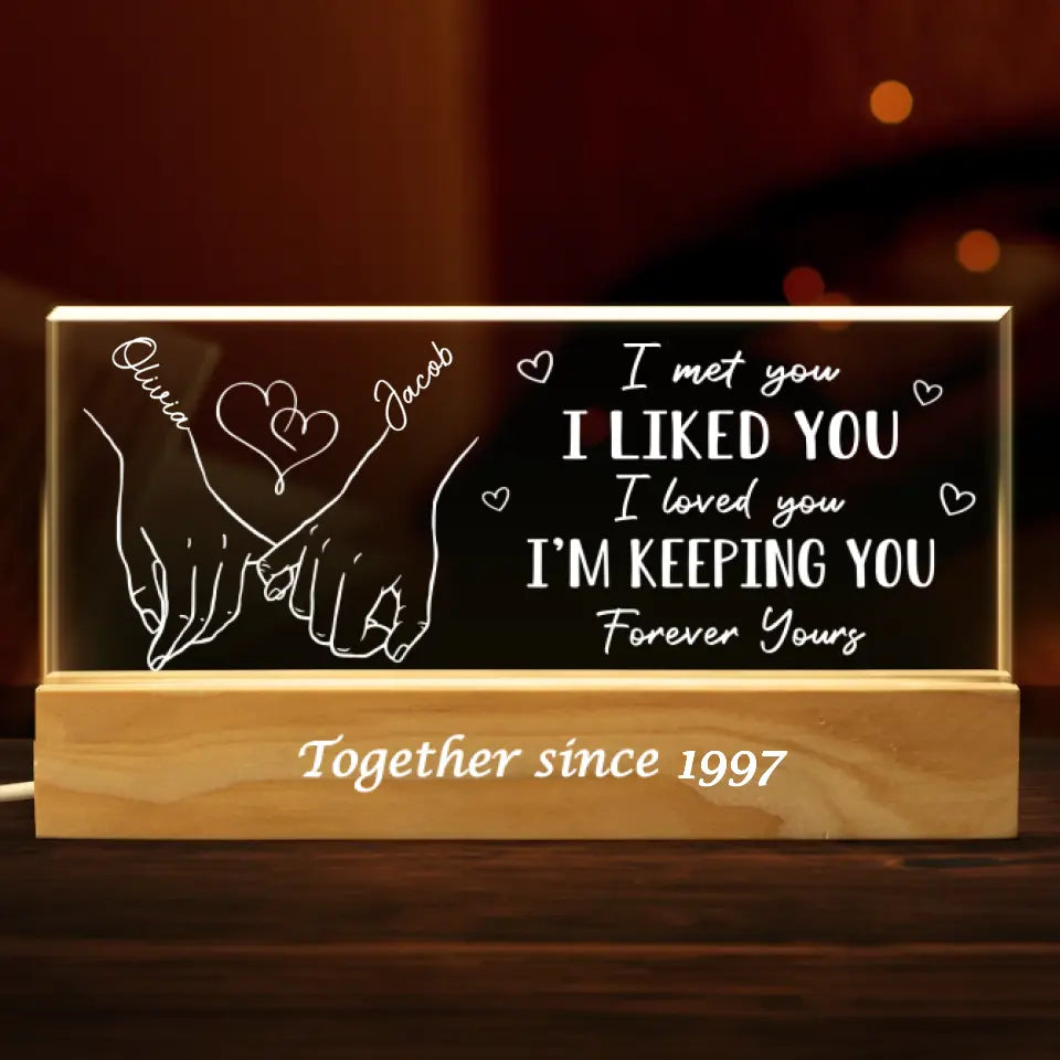 La meilleure chose à laquelle on puisse s'accrocher dans la vie, c'est l'un l'autre - Veilleuse LED 3D personnalisée en acrylique pour couple - Cadeau pour mari et femme, anniversaire