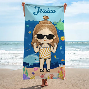 Été, plage, piscine, voyage et enfants - Serviette de plage personnalisée pour toute la famille - Cadeau de vacances d'été, cadeau d'anniversaire pour les membres de la famille