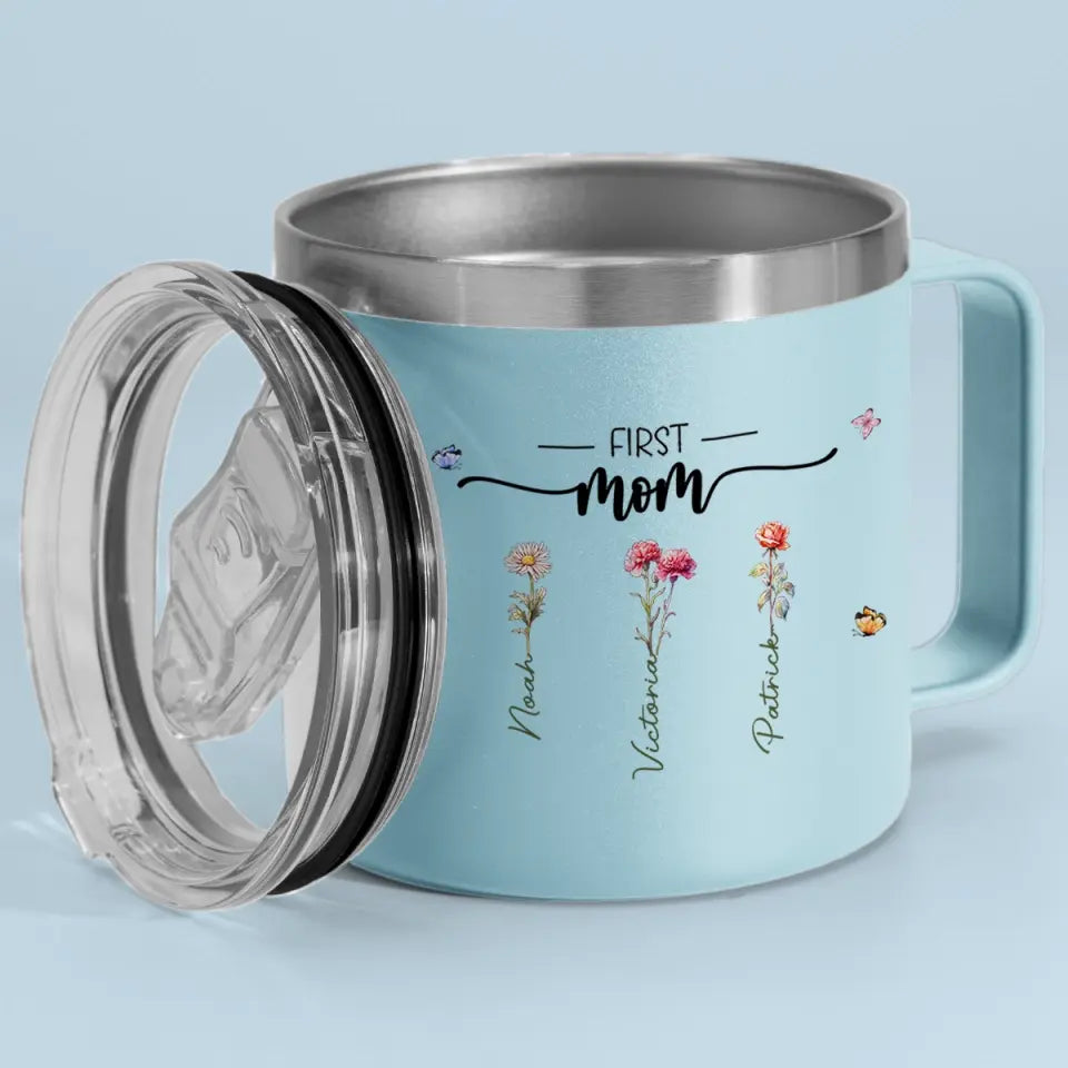 D'abord maman, maintenant grand-mère - Gobelet personnalisé en acier inoxydable de 14 oz avec poignée - Cadeau pour maman et grand-mère