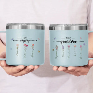 D'abord maman, maintenant grand-mère - Gobelet personnalisé en acier inoxydable de 14 oz avec poignée - Cadeau pour maman et grand-mère