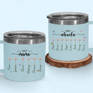 D'abord maman, maintenant grand-mère - Gobelet personnalisé en acier inoxydable de 14 oz avec poignée - Cadeau pour maman et grand-mère