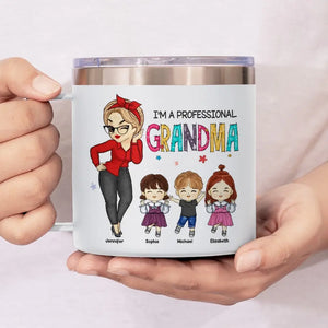 Je ne suis pas à la retraite, je suis une grand-mère professionnelle - Gobelet personnalisé en acier inoxydable de 14 oz avec poignée - Cadeau pour maman, grand-mère