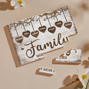 La famille est là où l'amour ne finit jamais - Blocs de construction rectangulaires horizontaux personnalisés pour la famille - Cadeau pour les membres de la famille