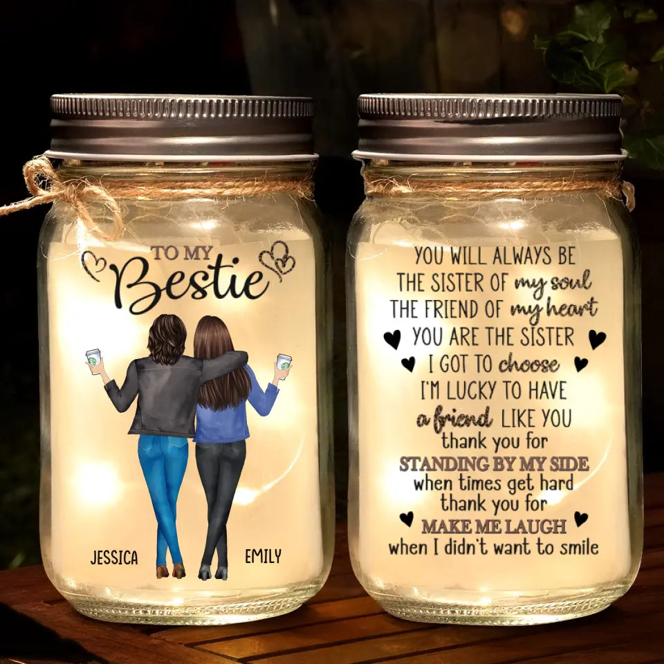 Tu es à mes côtés dans les bons comme dans les mauvais moments - Lampe personnalisée en pot Mason - Cadeau pour les meilleures amies, les meilleures amies et les sœurs