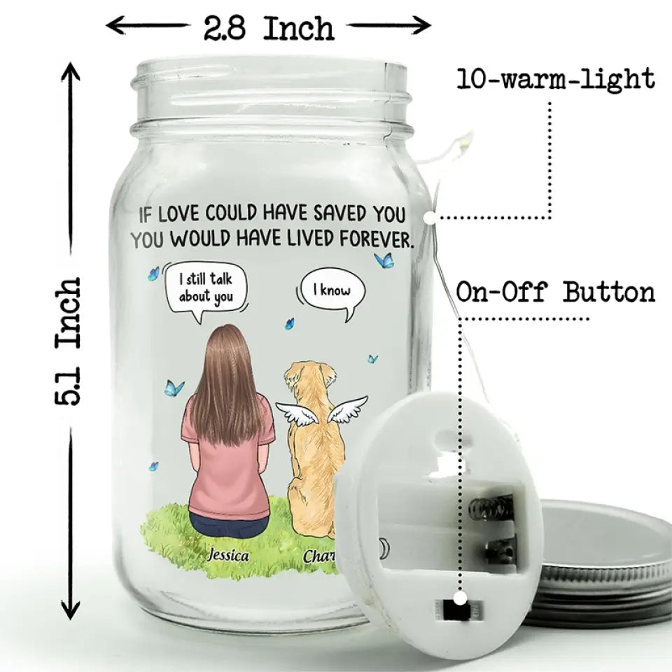Ta lumière brillera toujours dans mon cœur - Lampe commémorative personnalisée en pot Mason - Cadeau de condoléances pour les propriétaires d'animaux et les amoureux des animaux