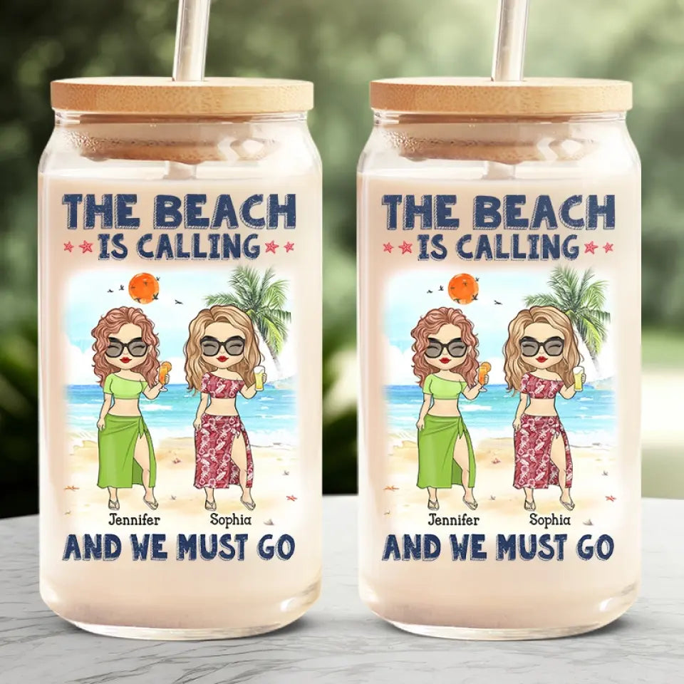 Les amis qui voyagent ensemble restent ensemble - Tasse en verre personnalisée Bestie, tasse à café glacé - Cadeau de vacances d'été pour les meilleures amies, BFF, sœurs